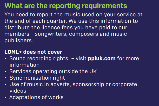 Internet Radio Licensing - PRS For Music - LOML+ License - Reporting Requirements